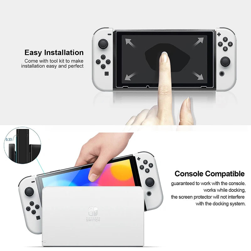 DATA FROG 2PCS Tempered Glass Screen Protector Compatible Nintendo Switch OLED 9H HD Clear Glass Film for Nintendos Switch OLED