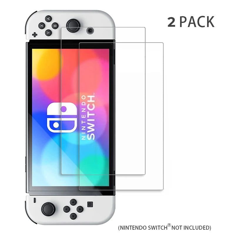 DATA FROG 2PCS Tempered Glass Screen Protector Compatible Nintendo Switch OLED 9H HD Clear Glass Film for Nintendos Switch OLED